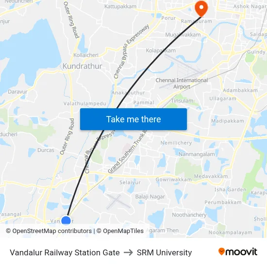 Vandalur Railway Station Gate to SRM University map