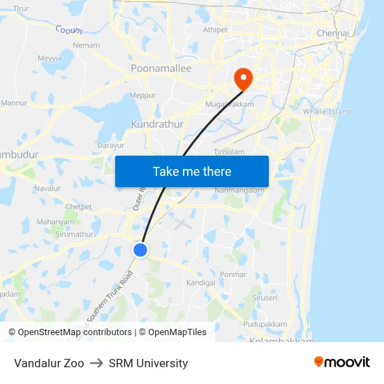 Vandalur Zoo to SRM University map