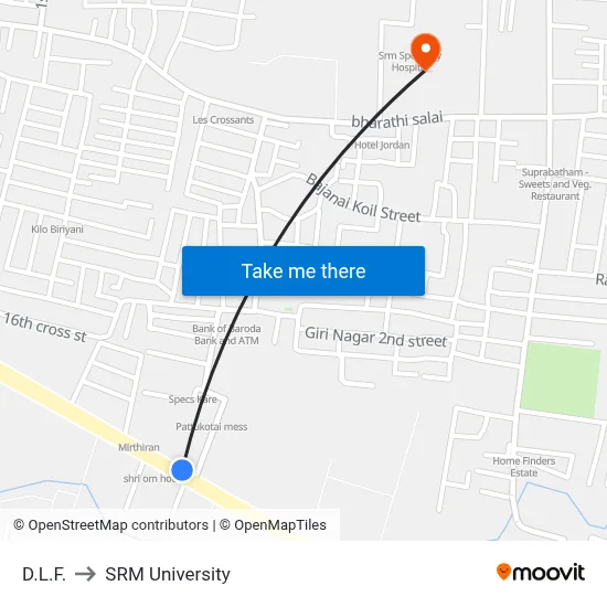 D.L.F. to SRM University map