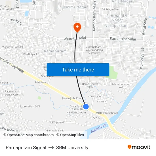 Ramapuram Signal to SRM University map
