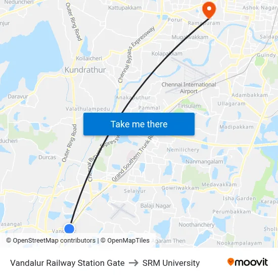 Vandalur Railway Station Gate to SRM University map