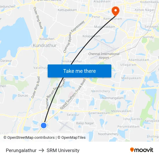 Perungalathur to SRM University map