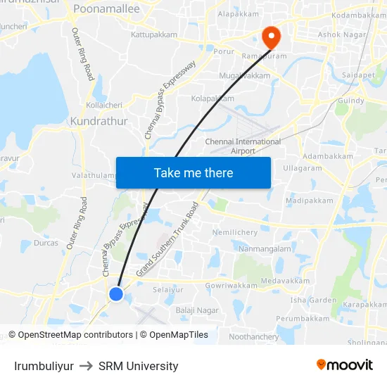 Irumbuliyur to SRM University map