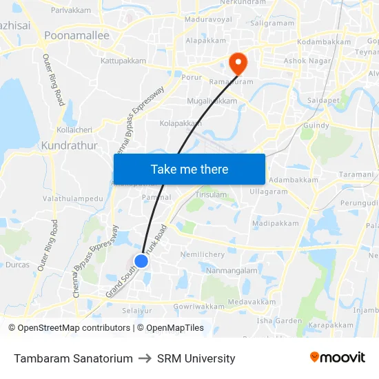 Tambaram Sanatorium to SRM University map