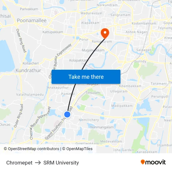 Chromepet to SRM University map