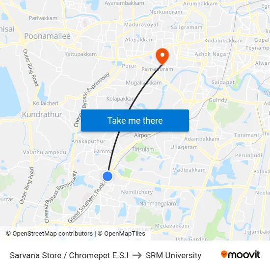 Sarvana Store / Chromepet E.S.I to SRM University map