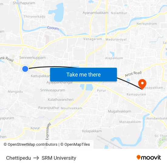 Chettipedu to SRM University map