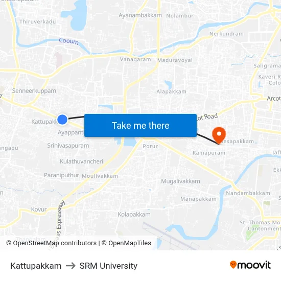 Kattupakkam to SRM University map