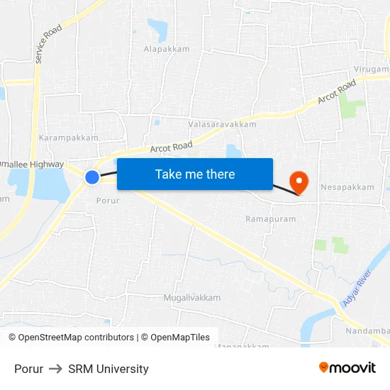 Porur to SRM University map