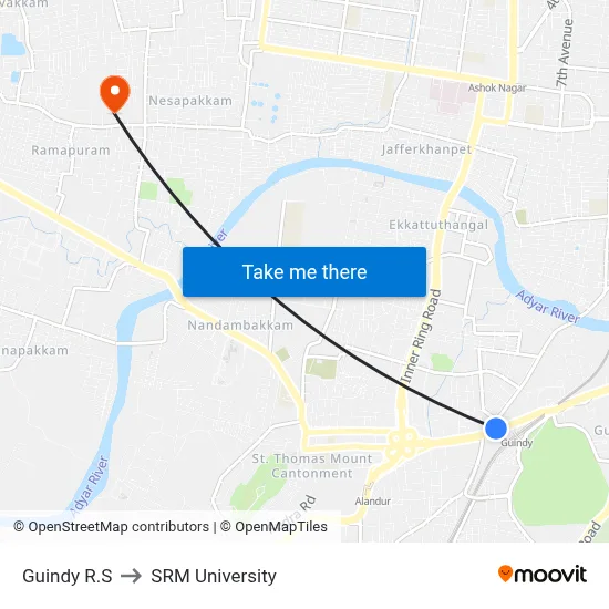 Guindy R.S to SRM University map