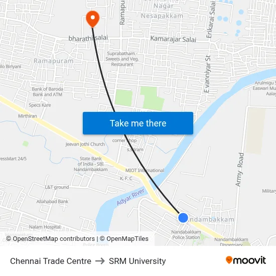 Chennai Trade Centre to SRM University map