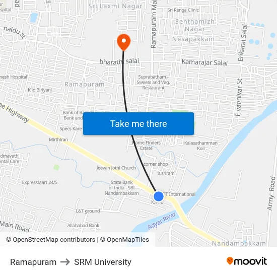 Ramapuram to SRM University map