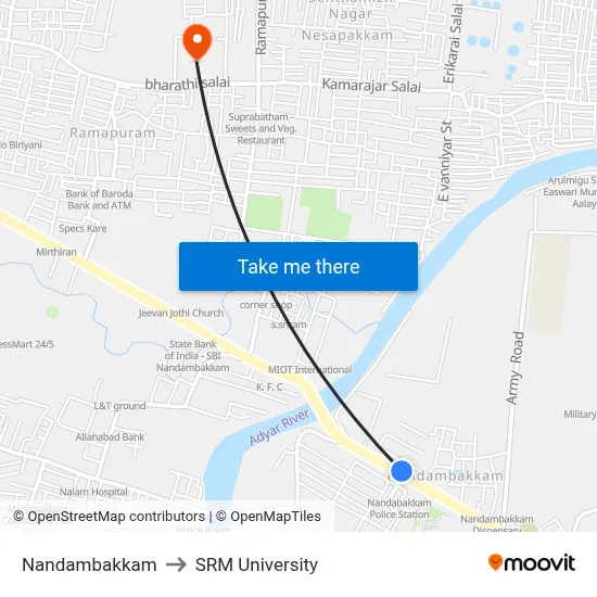 Nandambakkam to SRM University map