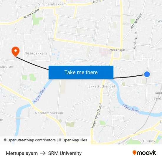 Mettupalayam to SRM University map