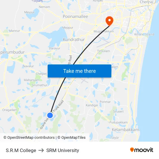 S.R.M College to SRM University map