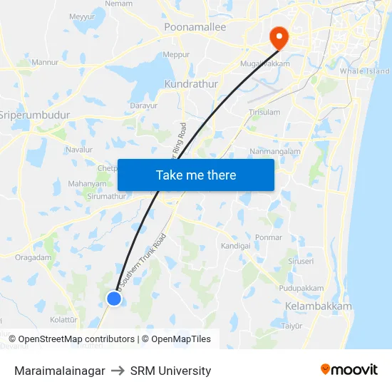 Maraimalainagar to SRM University map