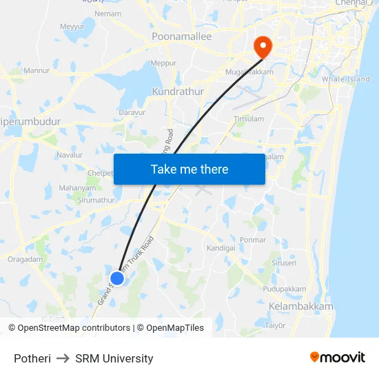 Potheri to SRM University map