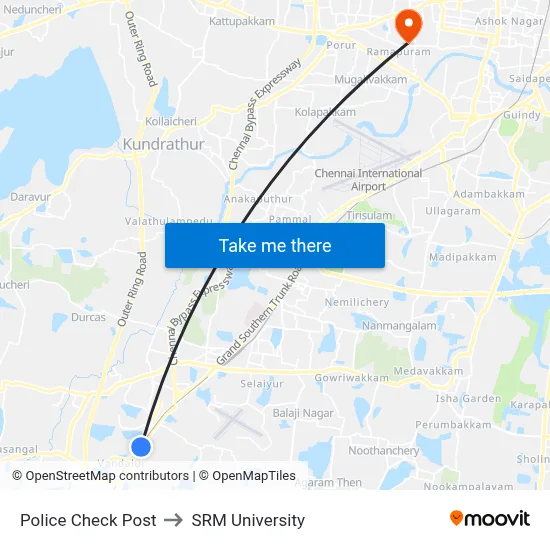 Police Check Post to SRM University map