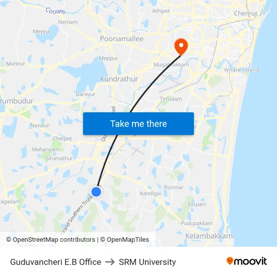 Guduvancheri E.B Office to SRM University map