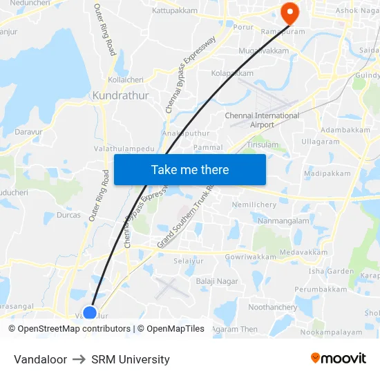 Vandaloor to SRM University map