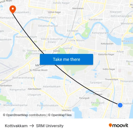 Kottivakkam to SRM University map