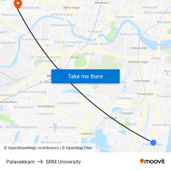 Palavakkam to SRM University map