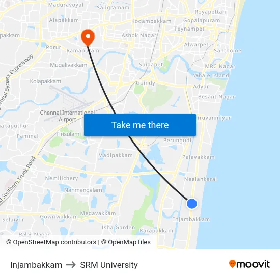 Injambakkam to SRM University map