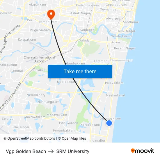 Vgp Golden Beach to SRM University map