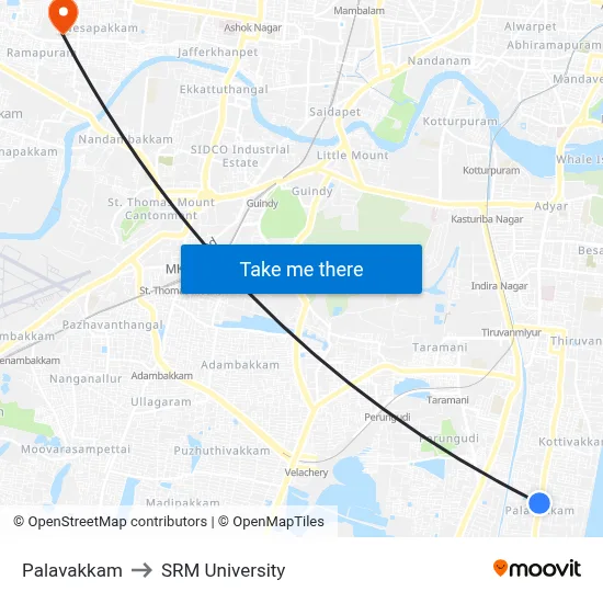 Palavakkam to SRM University map