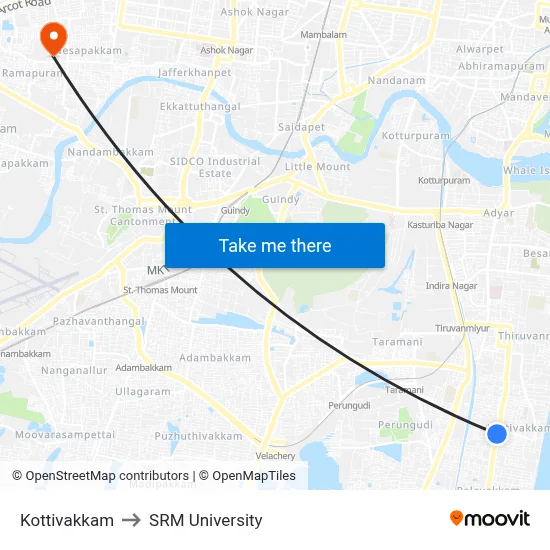 Kottivakkam to SRM University map