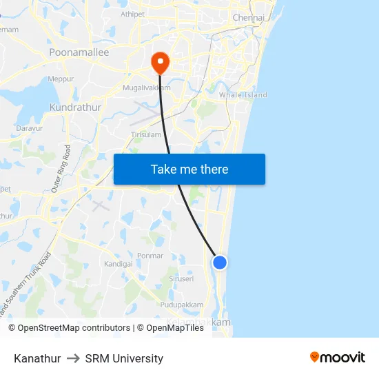 Kanathur to SRM University map