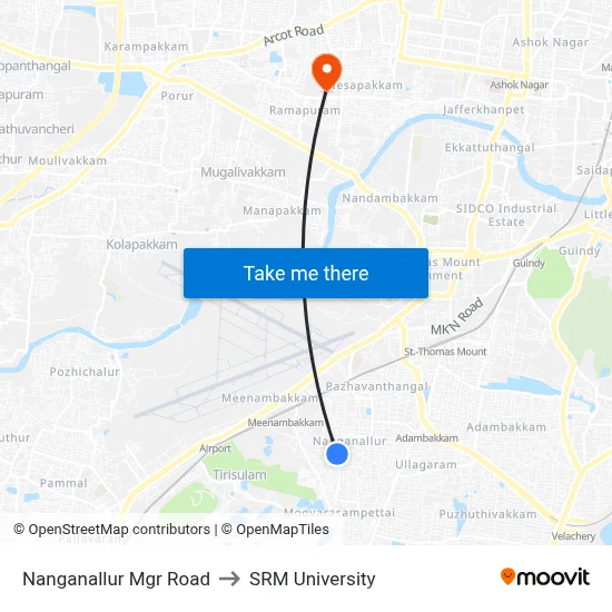 Nanganallur Mgr Road to SRM University map