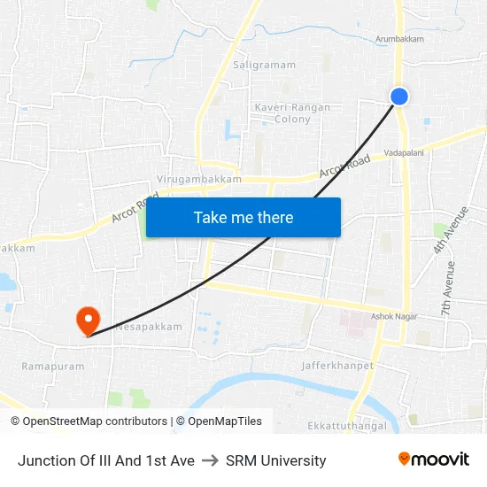 Junction Of III And 1st Ave to SRM University map