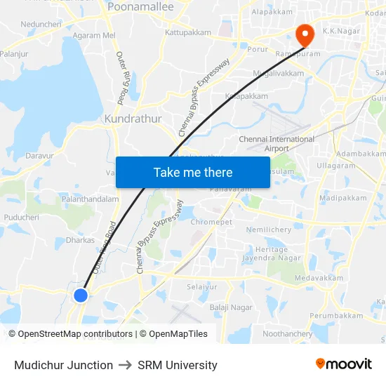 Mudichur Junction to SRM University map