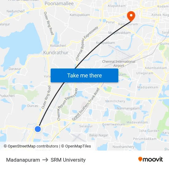 Madanapuram to SRM University map