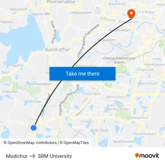 Mudichur to SRM University map