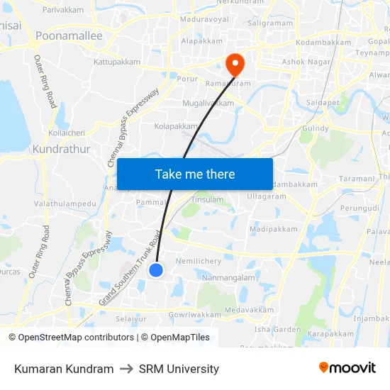 Kumaran Kundram to SRM University map