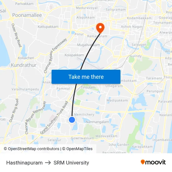 Hasthinapuram to SRM University map