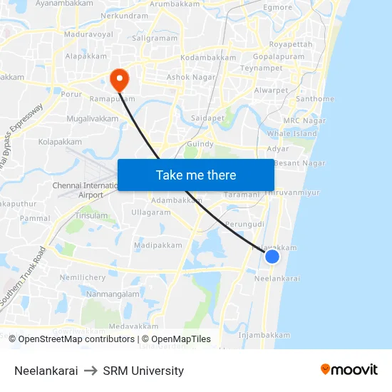 Neelankarai to SRM University map