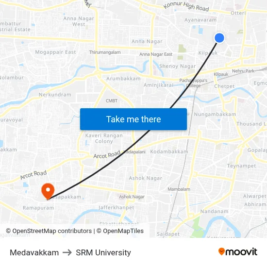 Medavakkam to SRM University map