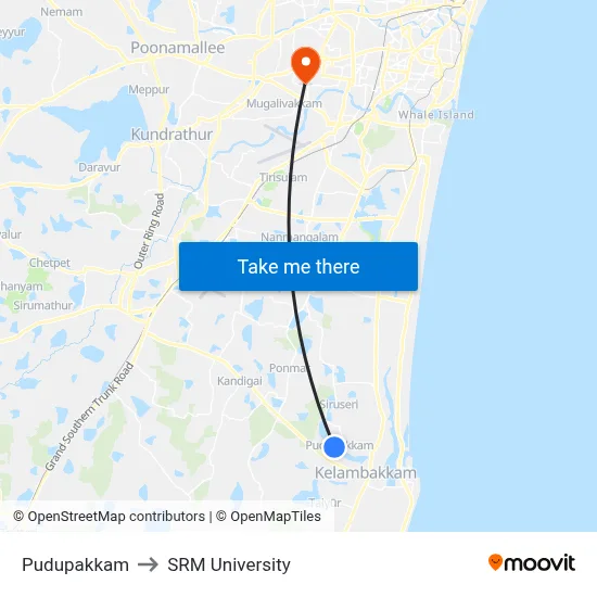 Pudupakkam to SRM University map