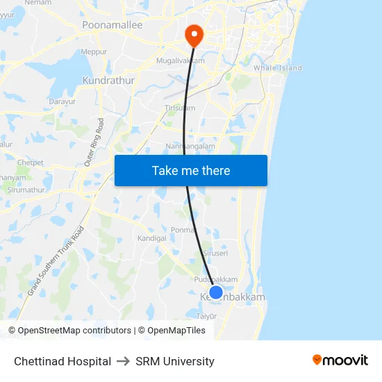 Chettinad Hospital to SRM University map