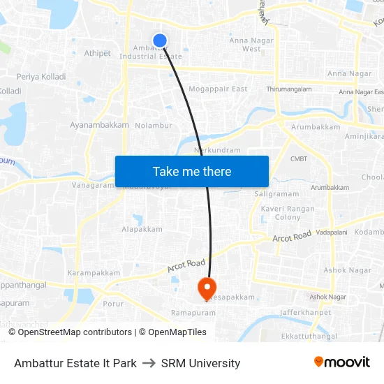 Ambattur Estate It Park to SRM University map