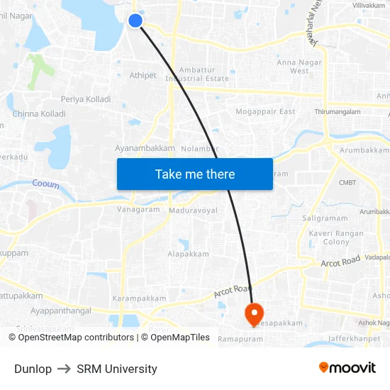 Dunlop to SRM University map