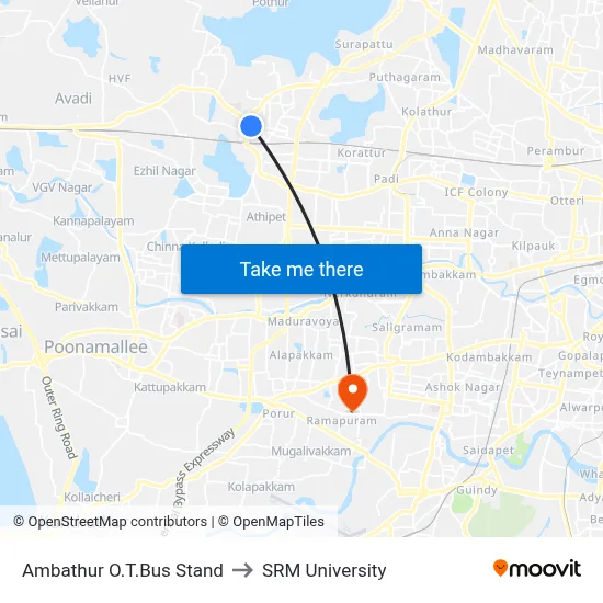 Ambathur O.T.Bus Stand to SRM University map