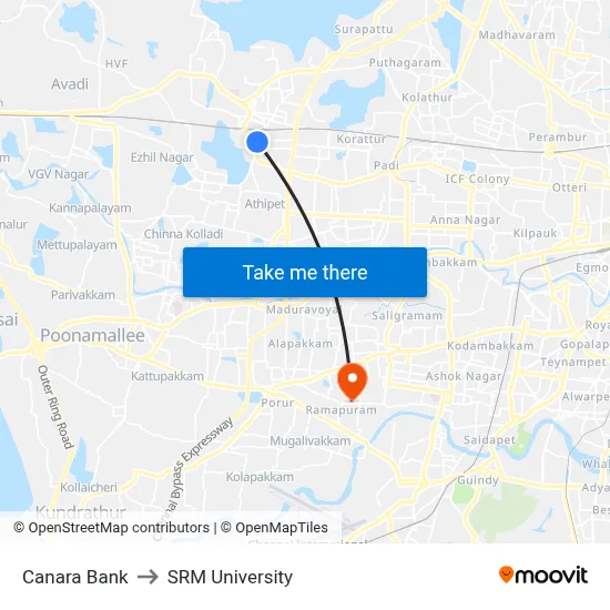 Canara Bank to SRM University map