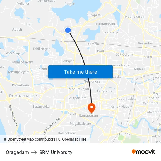 Oragadam to SRM University map