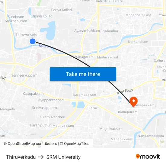 Thiruverkadu to SRM University map