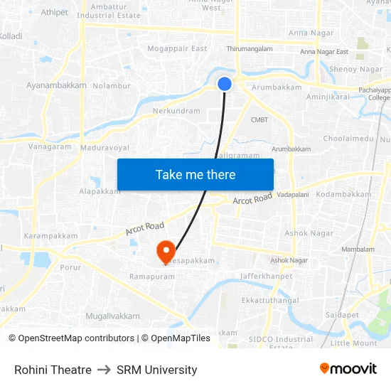 Rohini Theatre to SRM University map