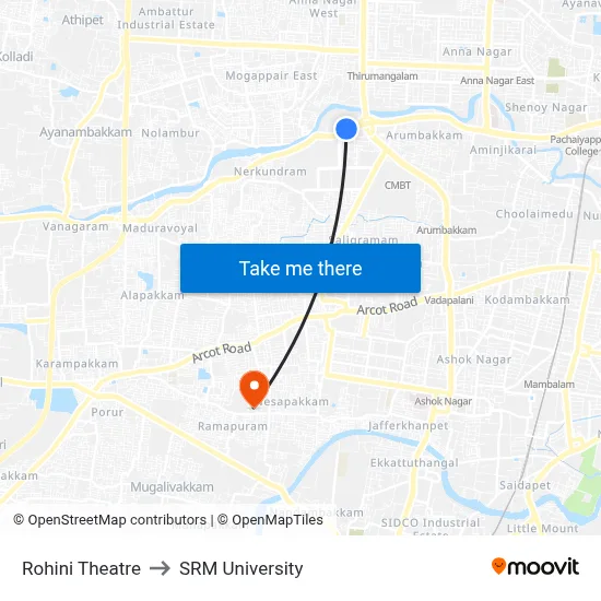 Rohini Theatre to SRM University map